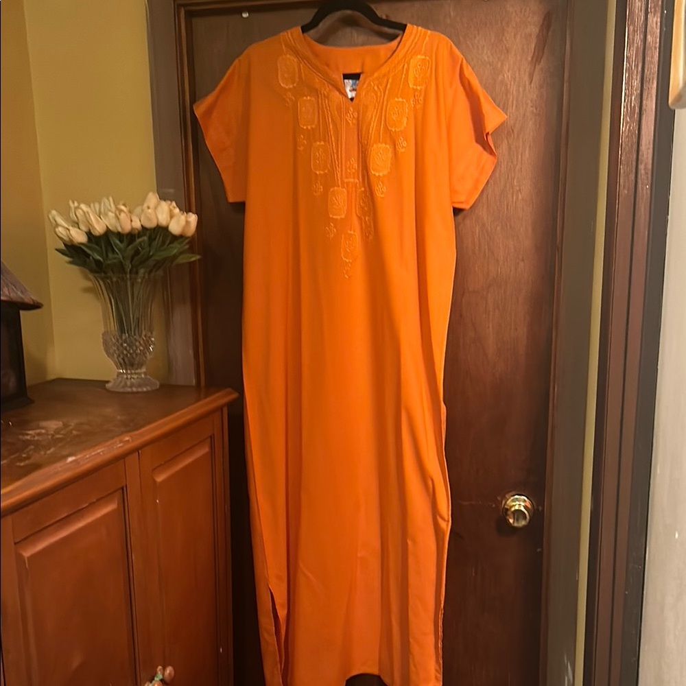 Orange Embroidered Maxi Dress